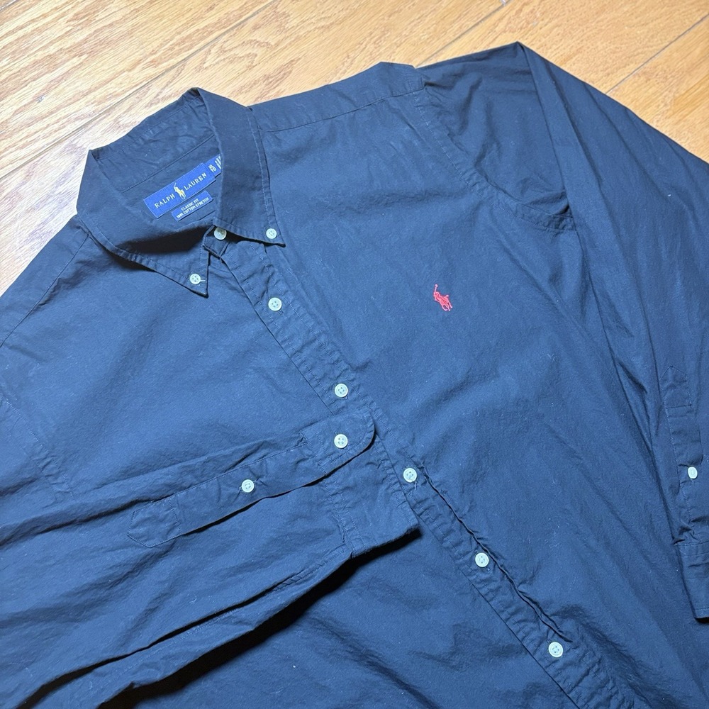 Polo Ralph Lauren Mens XL Classic Fit Button Down Shirt Black Red Pony Logo